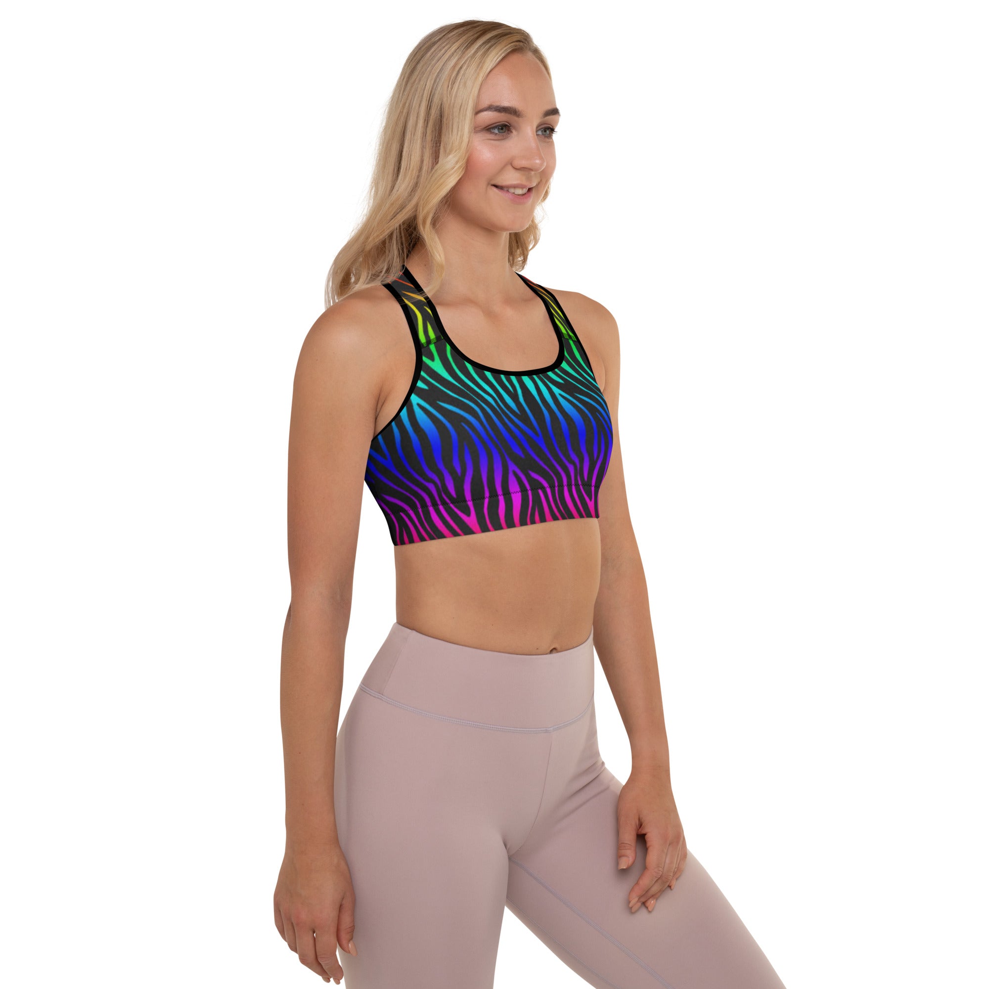 SHE REBEL - Rainbow Zebra Print Sports Bra